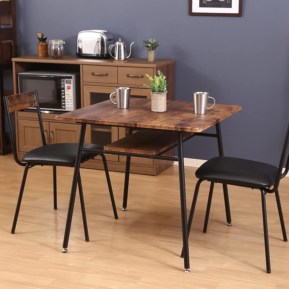 Fuji Boeki Dining Table for 2 People Width 75 x Depth 75 x Height 70 cm Brown Vintage Style Storage Shelf Square Single Item Navy 14659