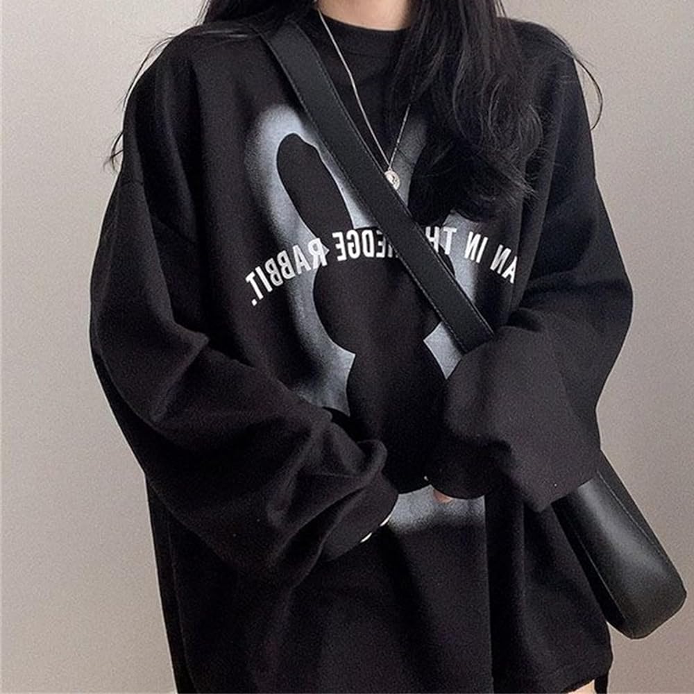 [bluefeel] Women's Sweatshirt, Long Sleeve T-Shirt, Round Collar, Parka, Top, Casual, Print, Stylish, Loose, High Quality, Drop Shoulder, Simple, Plain, Cute, Commuting, Going Out, Spring, Autumn