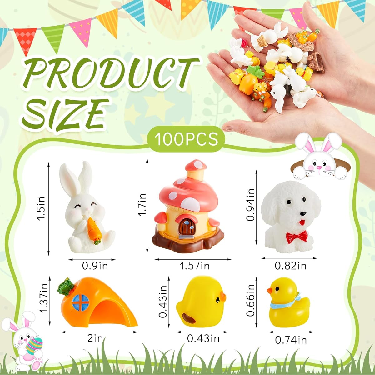 Skylety 100 Pieces Mini Resin Charms Ducks Small Animal Figurines Miniature Duck Figurines Small Animal Figurines Micro Landscape Aquarium Dollhouse Ornaments Party Accessories(Bunny Style)
