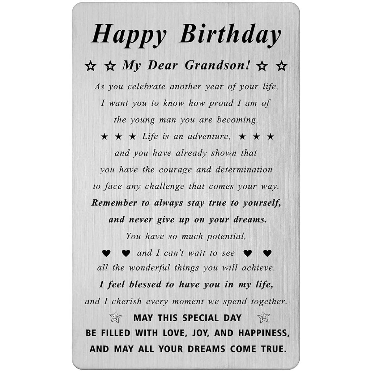 BAZLJY Birthday Gifts for Grandchildren - Metal Engraved Birthday Cards for Grandchildren Young Men - Birthday Gifts for Grandchildren from Grandparents