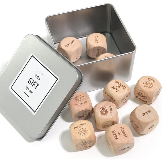 UPTTHOW 10pcs Food Dice Cooking Gadgets Laser Engraved Wooden Dice Seasonal Vegetables Dinner Happy Hour Couples Games Date Night Ideas Christmas Cooking Foodie Gifts 2.5cm