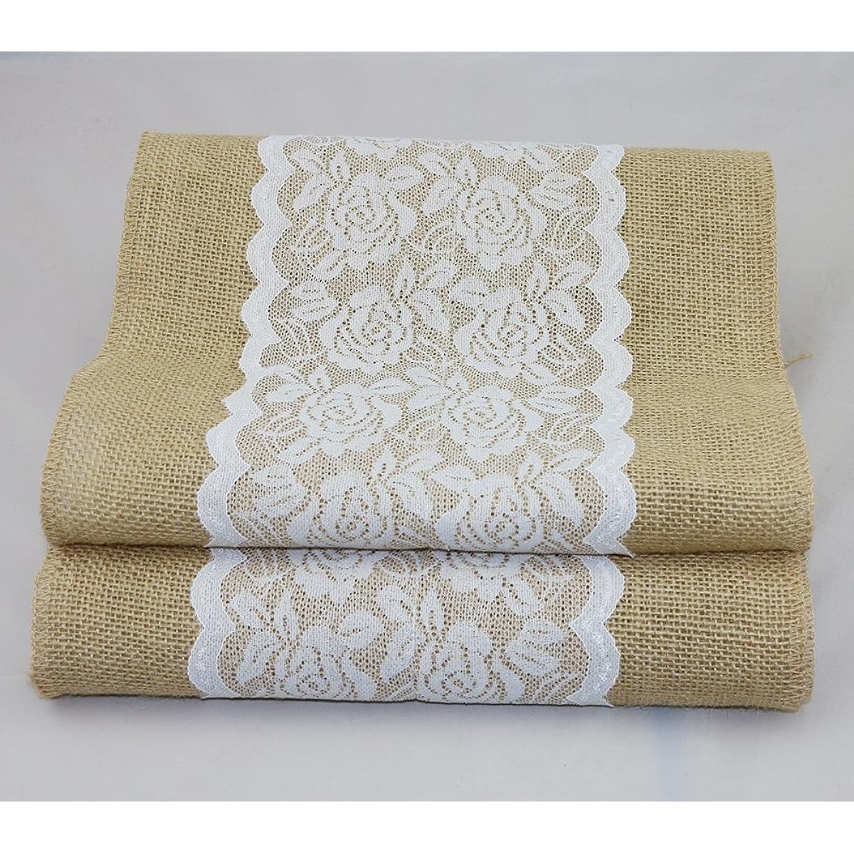 Natural Burlap Table Runner with Lace Wedding Decor Rustic Shabby Chic Hessian Jute Outdoor Party Table Runner Length: 47"