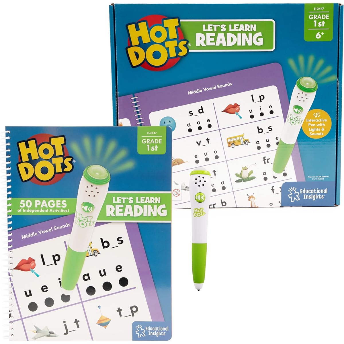 Learning Resources Hot Dots Learn to Read 1st Grade Activity Book with Interactive Pen, Instant Feedback, 100+ Activities, Ages 6+