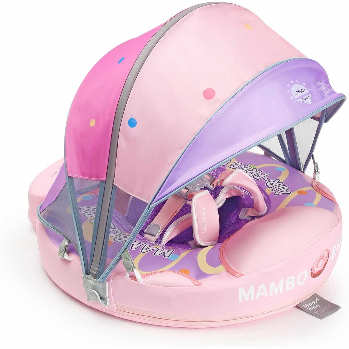 Mambobaby Float Inflatable Solid Baby Swim Float UPF50+ Sun Protection Canopy with Tail Mambo Baby Smart Swim Trainer Toddler Float for Babies