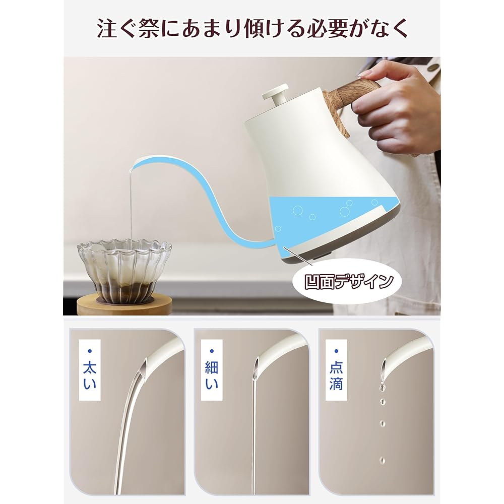 HAGOOGI Drip Kettle 600ml for Living Alone Electric Kettle Coffee 1000W Stepped Temperature Adjustment (1℃/5℃/10℃ Increments)/Heat Retention Function (150 Minutes)/Empty Cooking Prevention/Auto Power Off Coffee Pot Stylish Small Kettle Coffee Kettle Wood
