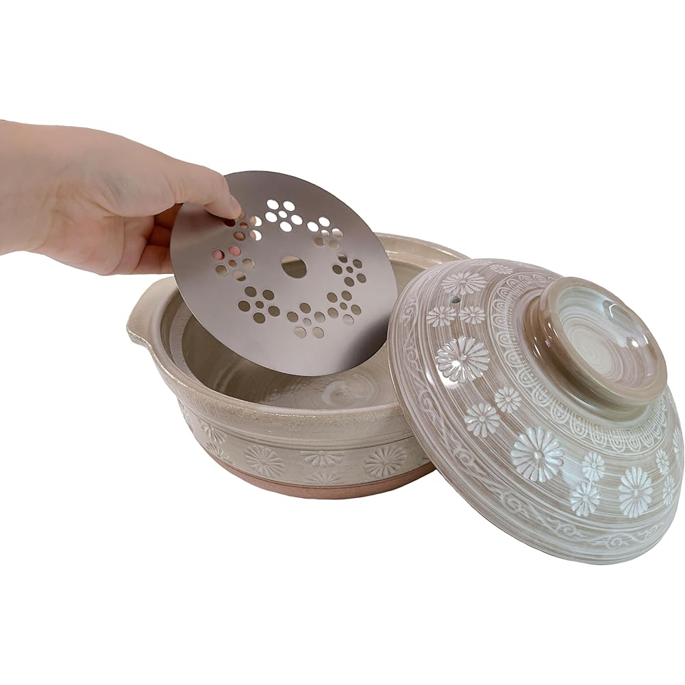 IH Ceramic Coated Earthen Pot, Size 8 for 2 to 3 People, Mishima Earthen Pot, Made in Japan, Banko Ware, Uchiyama Ceramic Works