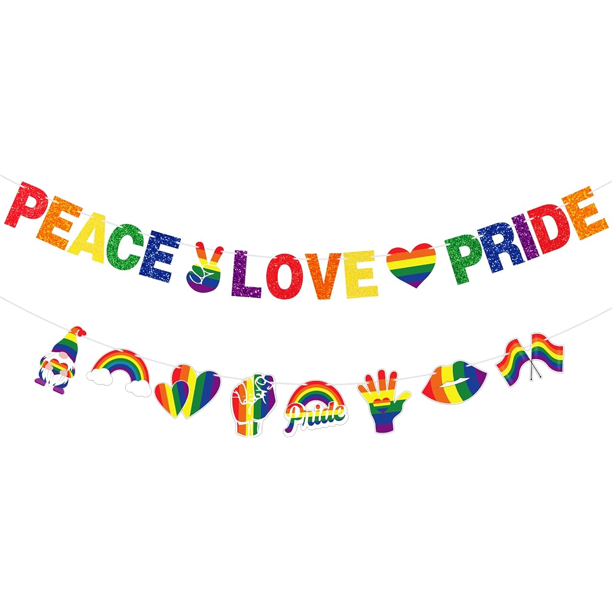 Pride Month Decorations No DIY Required Glitter PEACE LOVE PRIDE Rainbow Banner for Lesbian Transgender Party Gay Pride Parade LGBTQ Rainbow Party Decorations