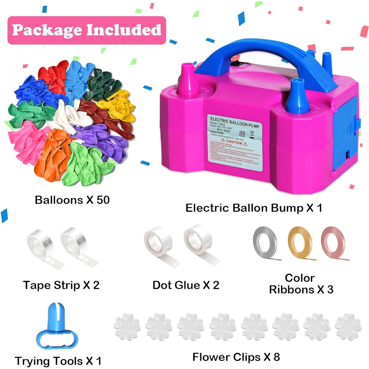 Styirl Electric Air Balloon Pump Kit - Portable Dual Nozzle Balloon Air Blower Pump Decoration Inflator Home Party Arch Kit Typing Tool Balloon with Tape Strip (Rose Red)
