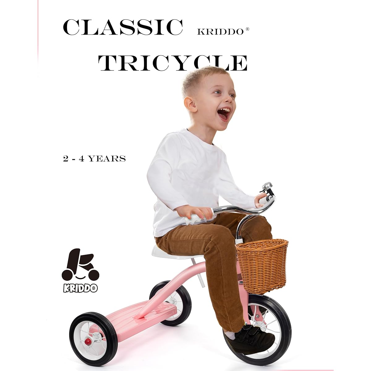 KRIDDO Kids Classic All Metal Tricycle for 2-4 Years Old Pink