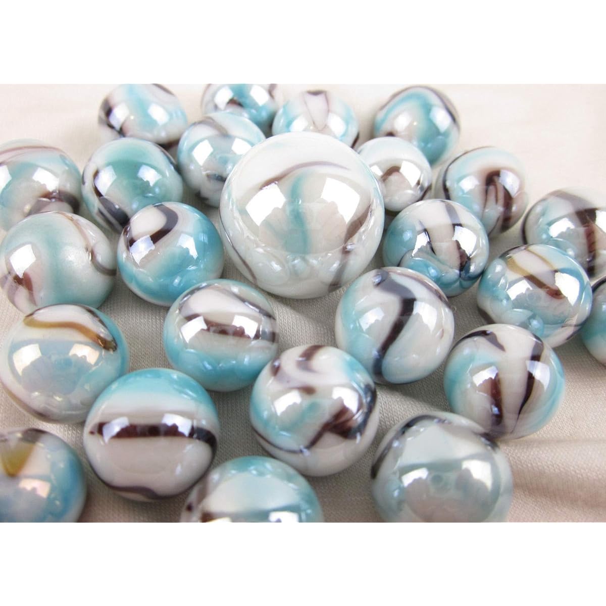 Big Game Toys~ 25 Glass Marbles Electric Sky White/Blue/Black Swirls Classic Style Game Pack (24 Player, 1 Shooter) Decor/Vase Filler/Aquarium