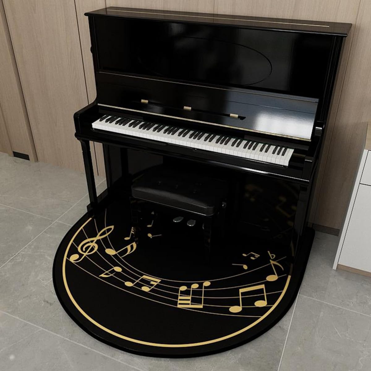 Piano Soundproof Carpet PVC Floral Pattern Piano Key Pattern Semicircle Electronic Piano Upright Piano Rug Carpet Piano Mat Soft Waterproof Easy to Clean Lightweight Anti-dent Non-slip Floor Soundproofing Dust Mite Resistant Hand Wash Bass Drum 140*160cm