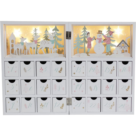 Wooden Advent Calendar Book for Adults Winter Scenes Fillable Calendar Home Office Christmas Countdown Decoration PIONEER-EFFORT