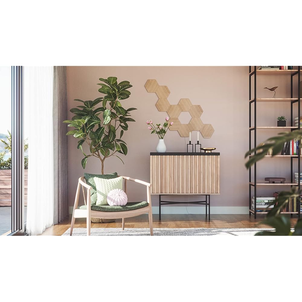 Nanoleaf Elements Hexagon 3-piece Expansion Pack Smart Light Wood Grain Interior Lighting LED Light Compatible with Light Bulb Color and Daylight White Dimmable Hexagonal Wall Mounted Light Easy Installation Compatible with Alexa / Google Home / HomeKit