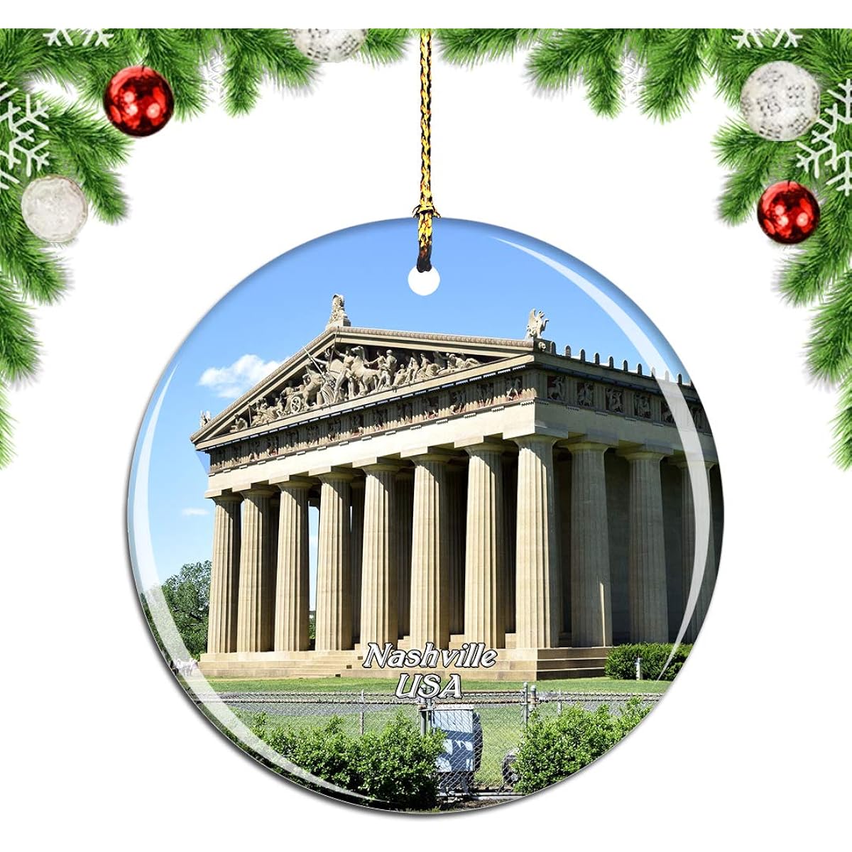Weekino America America Parthenon Nashville Christmas Decoration Ornament Christmas Tree Pendant Decoration City Travel Souvenir Collection Porcelain 2.85 Inch