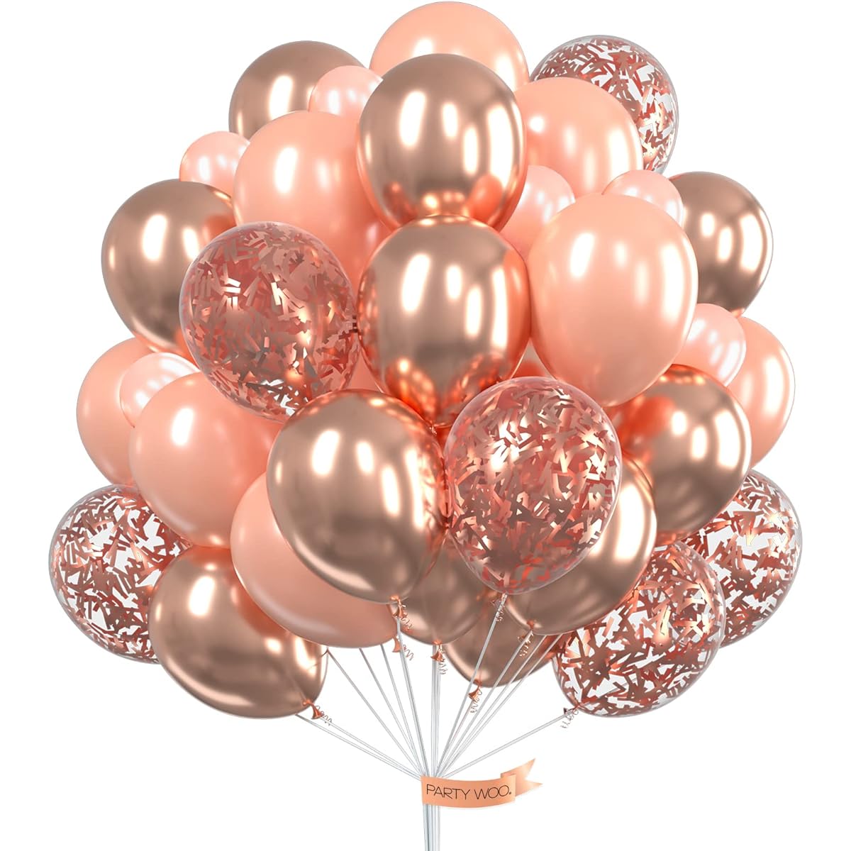 PartyWoo Rose Gold Confetti Balloons 70pcs 9271
