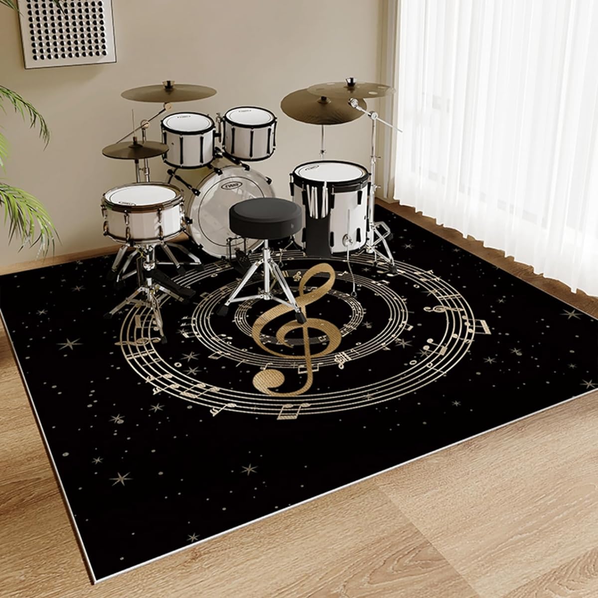 Piano mat, piano key pattern carpet, mat, electronic piano, 200 x 200 cm, short pile, square, non-slip, suction, shock absorbing, soundproof, durable, Nordic style, modern, fashionable, drum, flooring, percussion, musical instrument, bass drum