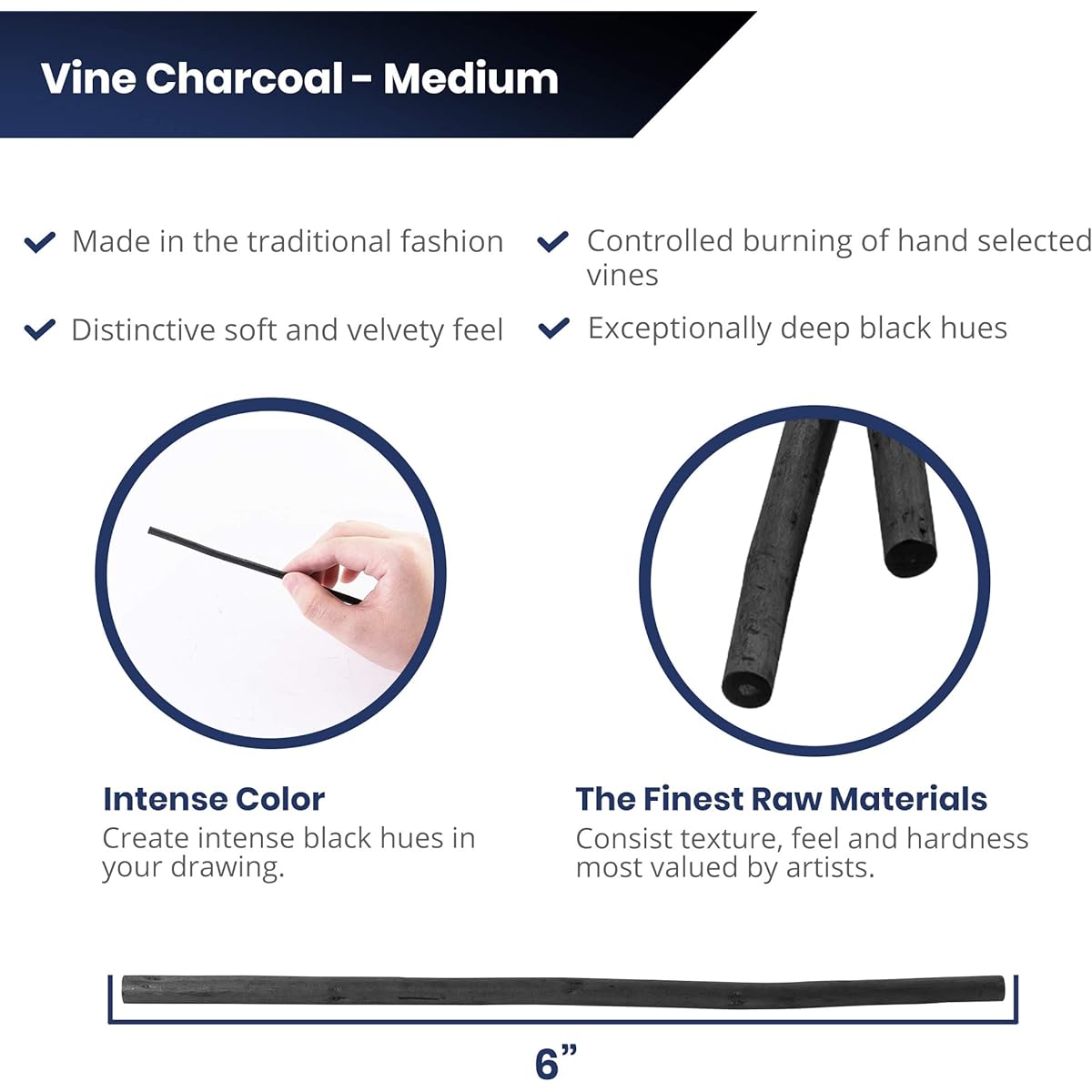 Vine Charcoal: 3/16 inch, 12/box