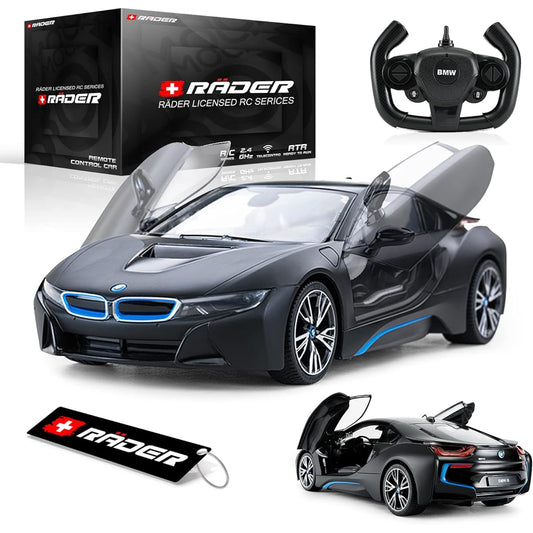 RÄDER RC Series RC Series R/C 1:14 i8 Open Door Manual Remote Control Car Electric Sports Racing Hobby Toys Car Model Car for Boys Girls Teens Adults Gift (Black)