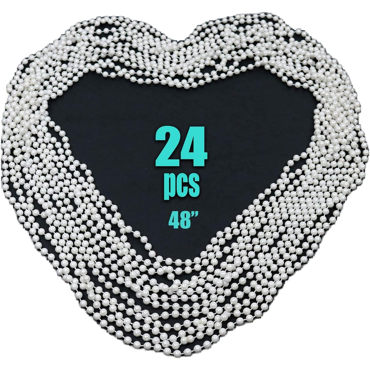 GIFTEXPRESS 48" White Pearl Bead Necklaces, Bulk Faux Pearl Necklaces, Mardi Gras Bead Necklaces for Weddings, Birthdays, Tea Party Favors, Gatsby Themed Decorations, 24-Pack GE2770