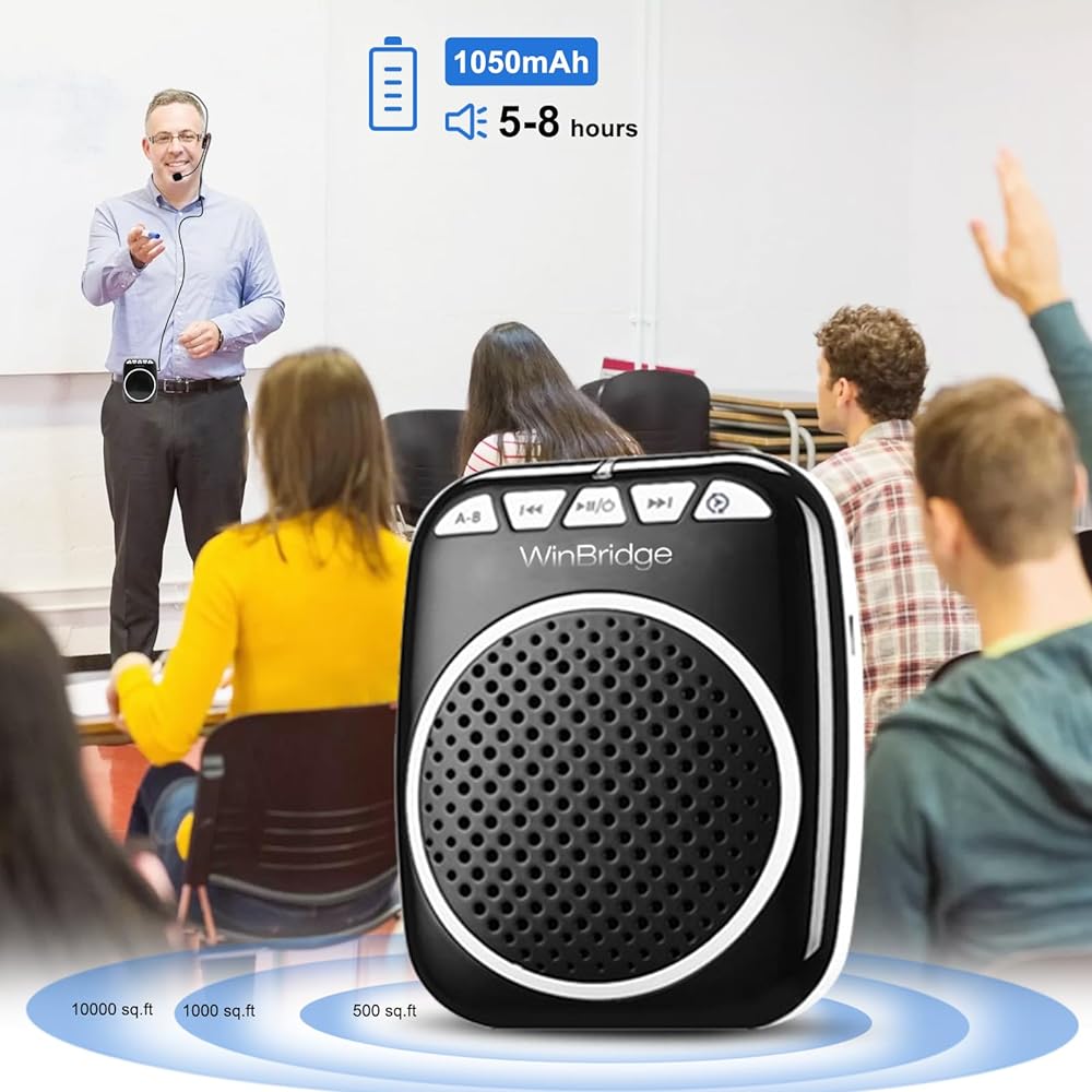 W WINBRIDGE Loudspeaker, Hands-free Loudspeaker, Small Portable Loudspeaker, Wired Head Microphone, USB Driver/TF Card Compatible, Ideal for Events, Meetings, Over-the-Counter Sales, Tourist Guides, etc. Loudspeaker WB001