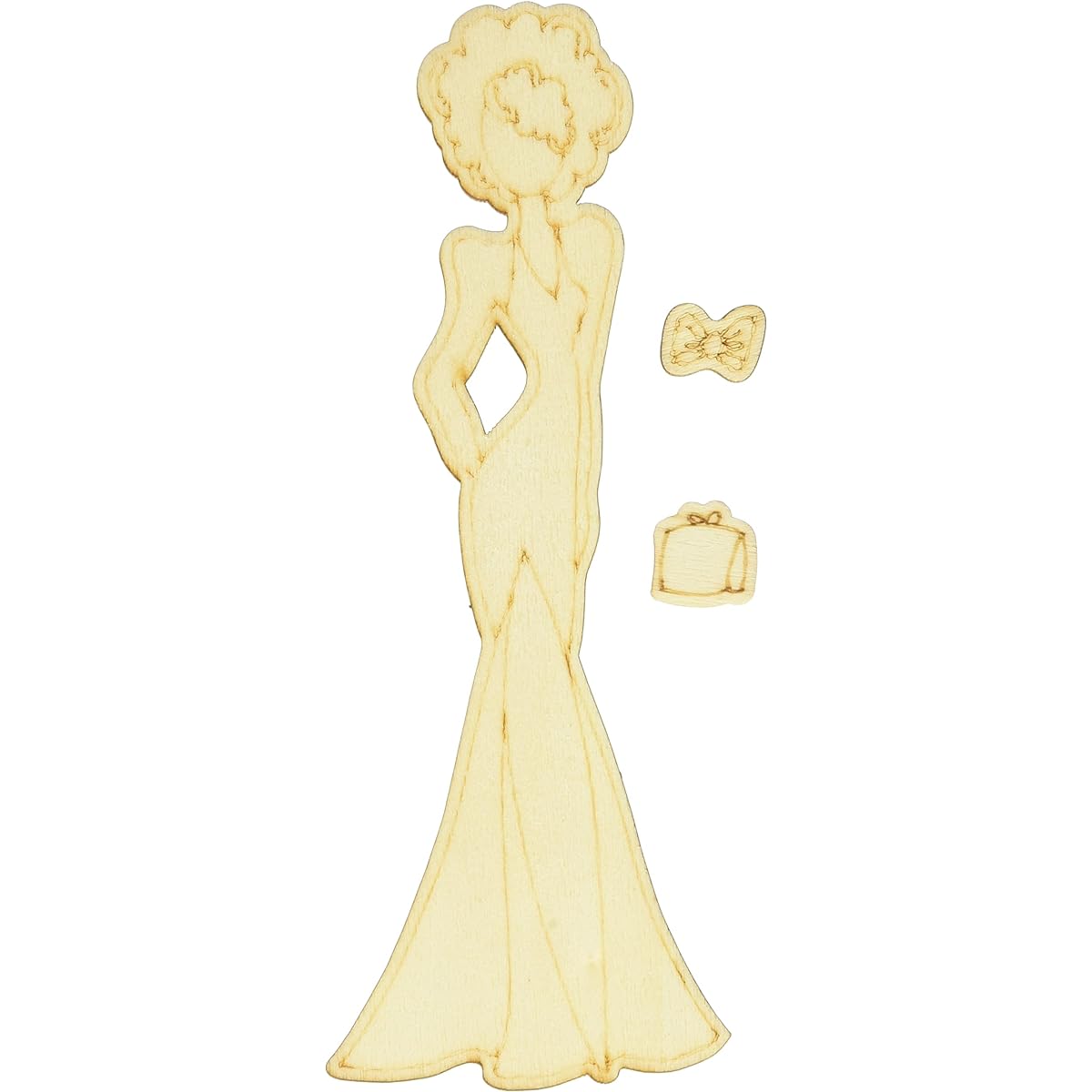 Mixed Media Laser Cut Wooden Doll Figures Morgan, Set of 3, 2.25" x 6"
