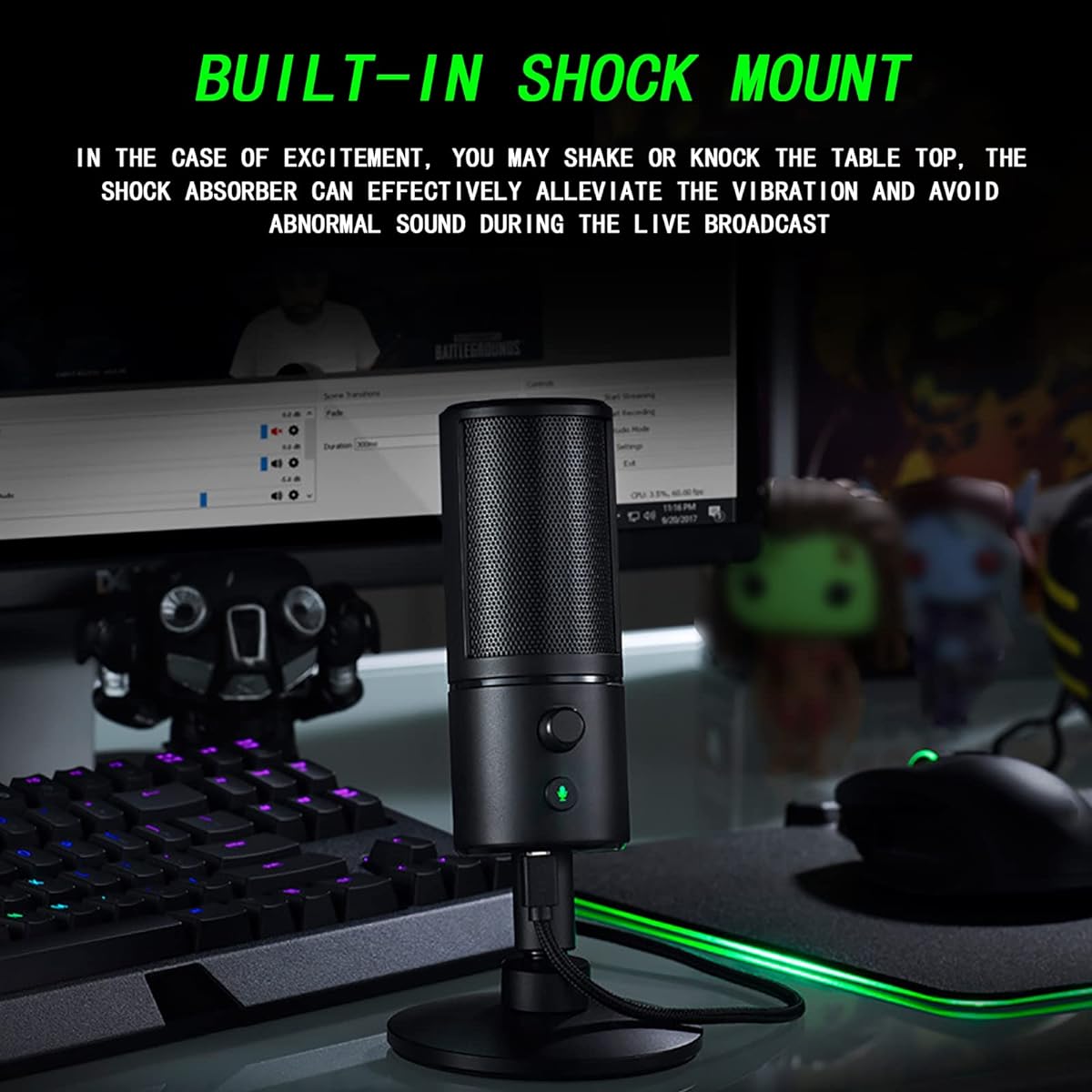 USB Streaming Microphone, 48kHz Tunable USB Condenser Microphone, Large Diaphragm Capsule, Built-in Shock Mount, for Streaming, Podcasts, Videos, Youtube, Live Streaming