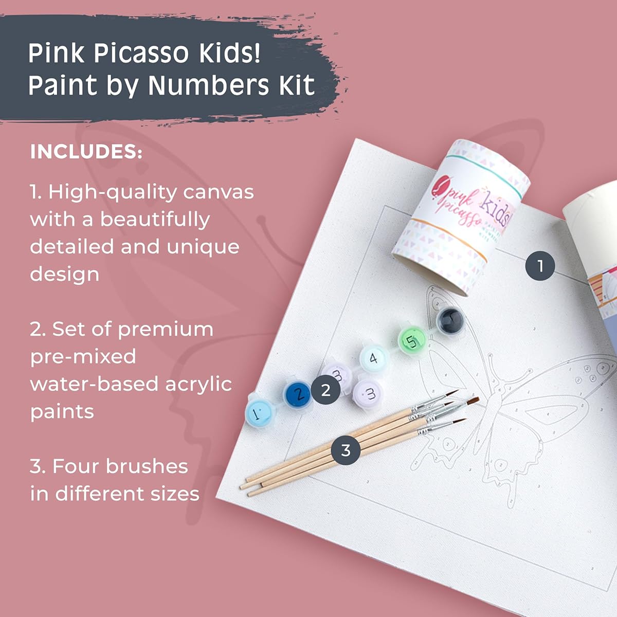 Pink Picasso Kids! Paint by Number Kit for Children (Butterflies)