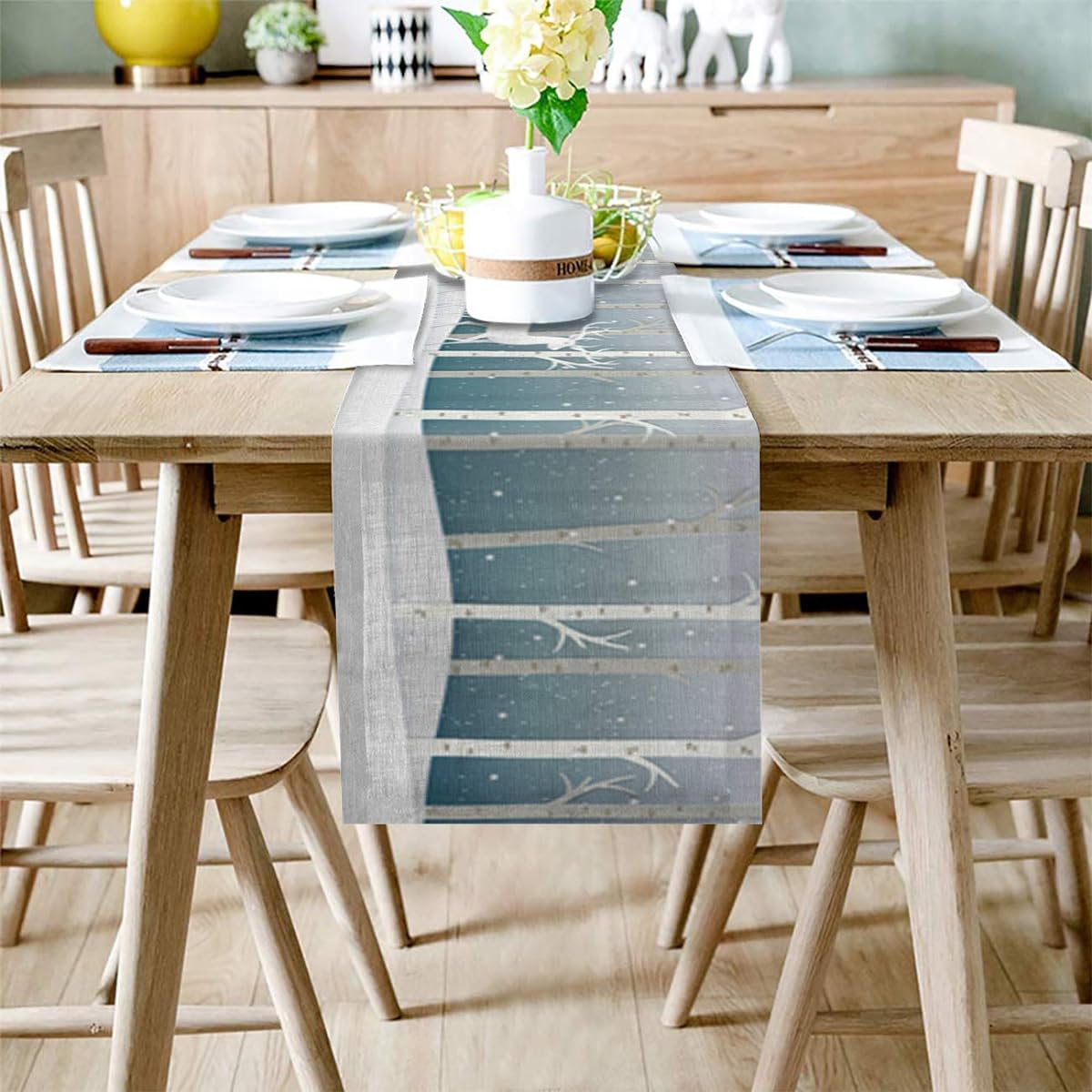 Advancey Cotton Dining Table Runner,Sunflower Bees Retro Floral Blue Background Farmhouse Kitchen Table Runner for Family Dinner Party Event Table Decorations,13x70 inch,Blue ADV20200108CXP*/bedSLXM07242ZQDAADY