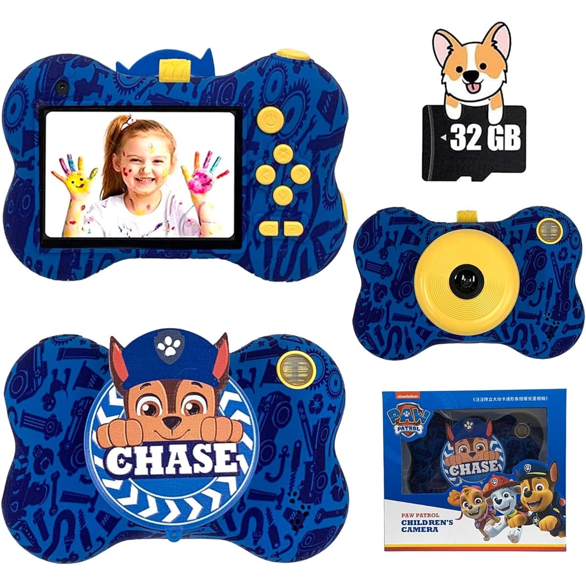 with 32GB Memory Card 2.4 Inch IPS Screen Selfie Front and Rear 3200w Pixels 1080P HD USB Charging Boys Girls Digital Camera Video Camera Kids Toy Camera Children's Day Birthday Gift New Year's Gift Educational Toys Ages 3, 5, 7, Girls, Boys Cute (Blue)
