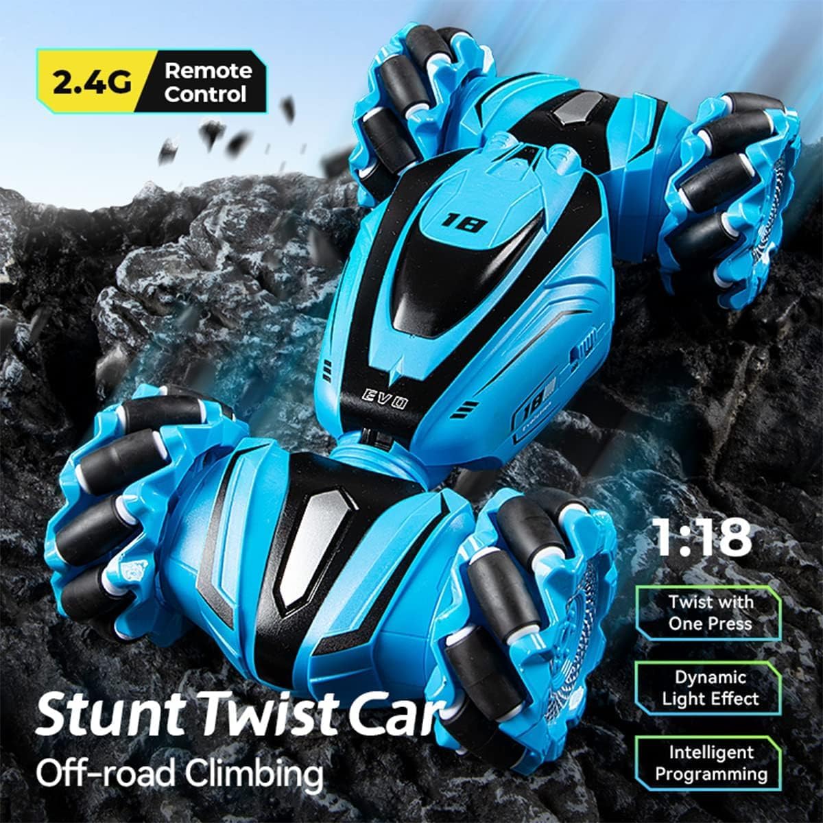 Remote Control Car 2.4GHz RC Stunt Car 4WD Buggy for Kids RC Drift Car with Lights and Music RC Car for 8-12 Year Old Boys and Girls