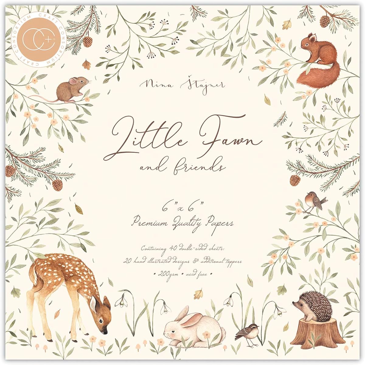 Craft Consortium Double-Sided Paper Pad 6"X6" 40/Pkg-Little Fawn & Friends -PPAD008B