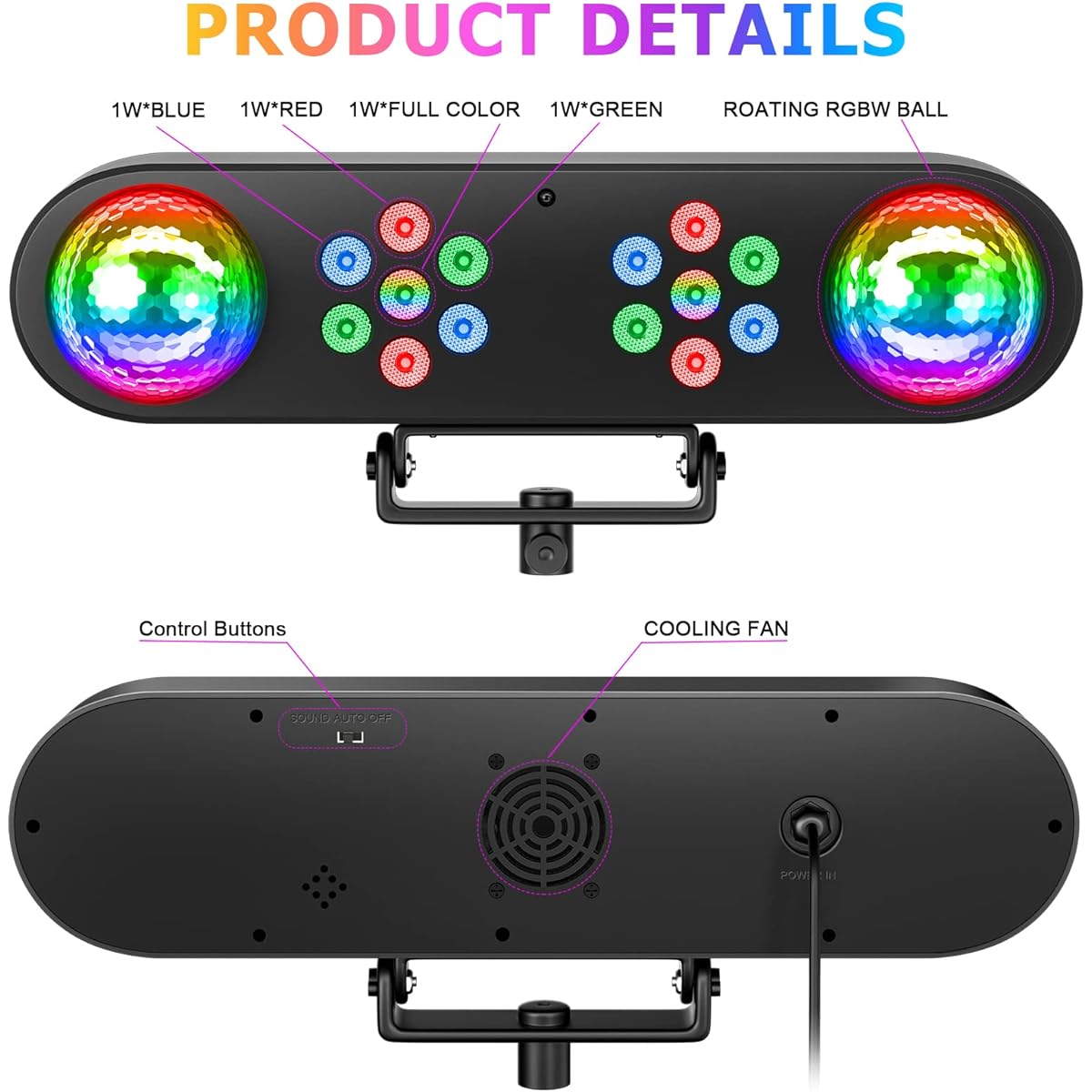 DJ Light with Stand Disco Ball Party Light DJ Light Set with Remote Control Rotating Ball Strobe Colorful LED Par Light for Bar Gig Move Band Dance Wedding Halloween Christmas Gift