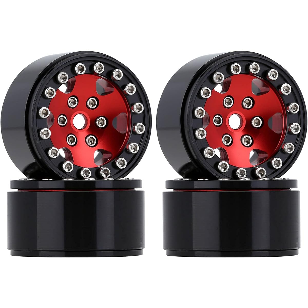 INJORA 1.0 Wheels Micro Beadlock Crawler Wheels for 1/18 TRX4M SCX24 90081 AXI00001 Deadbolt B-17 1/24 RC Crawler Car (Red)