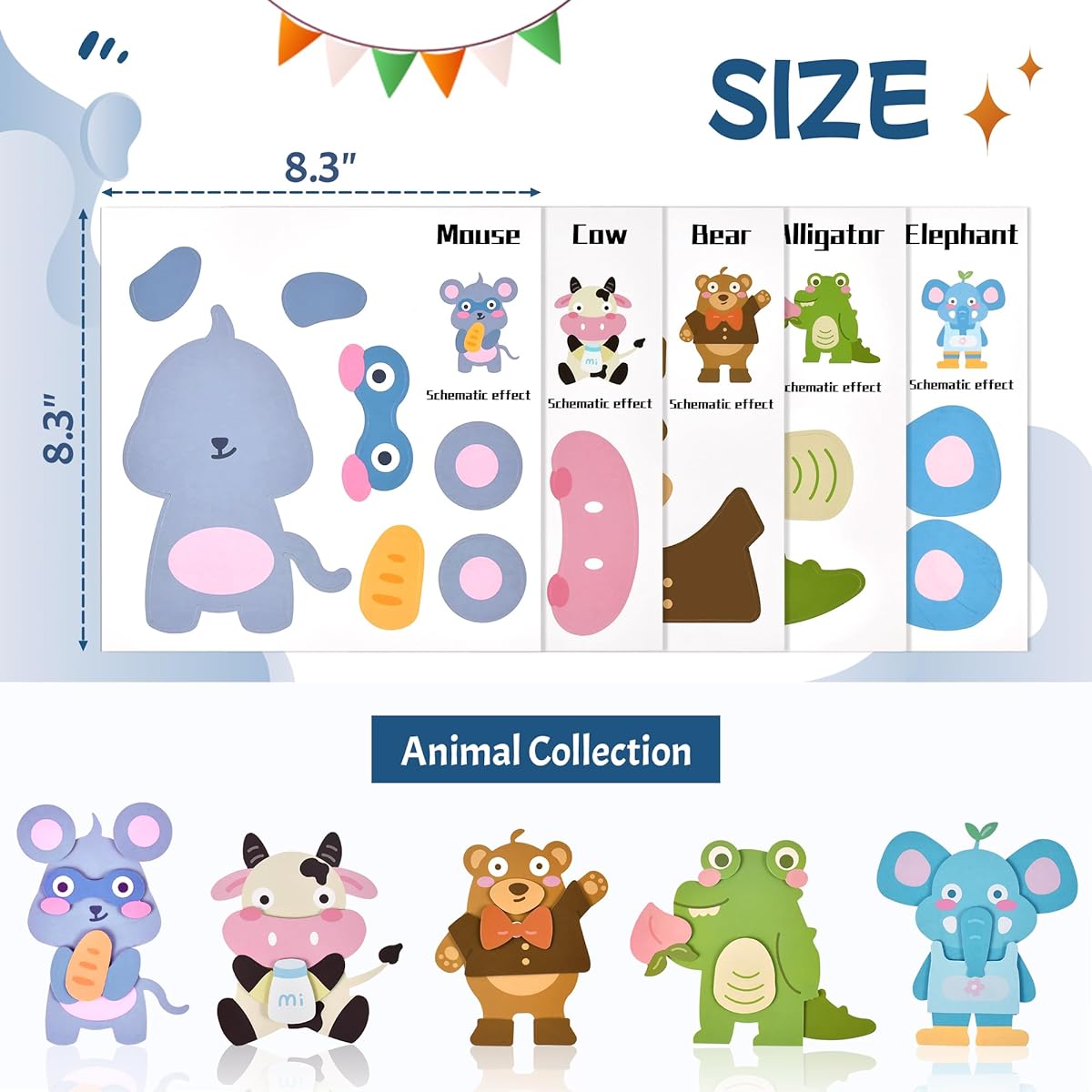 12PCS Card Art Craft Gift Kit Creative Make Your Own Animals & Scenes Cartoon Stickers Craft Projects for Ages 3+ Toddlers Preschool Learning Toys for Birthday Party Favors Supplies