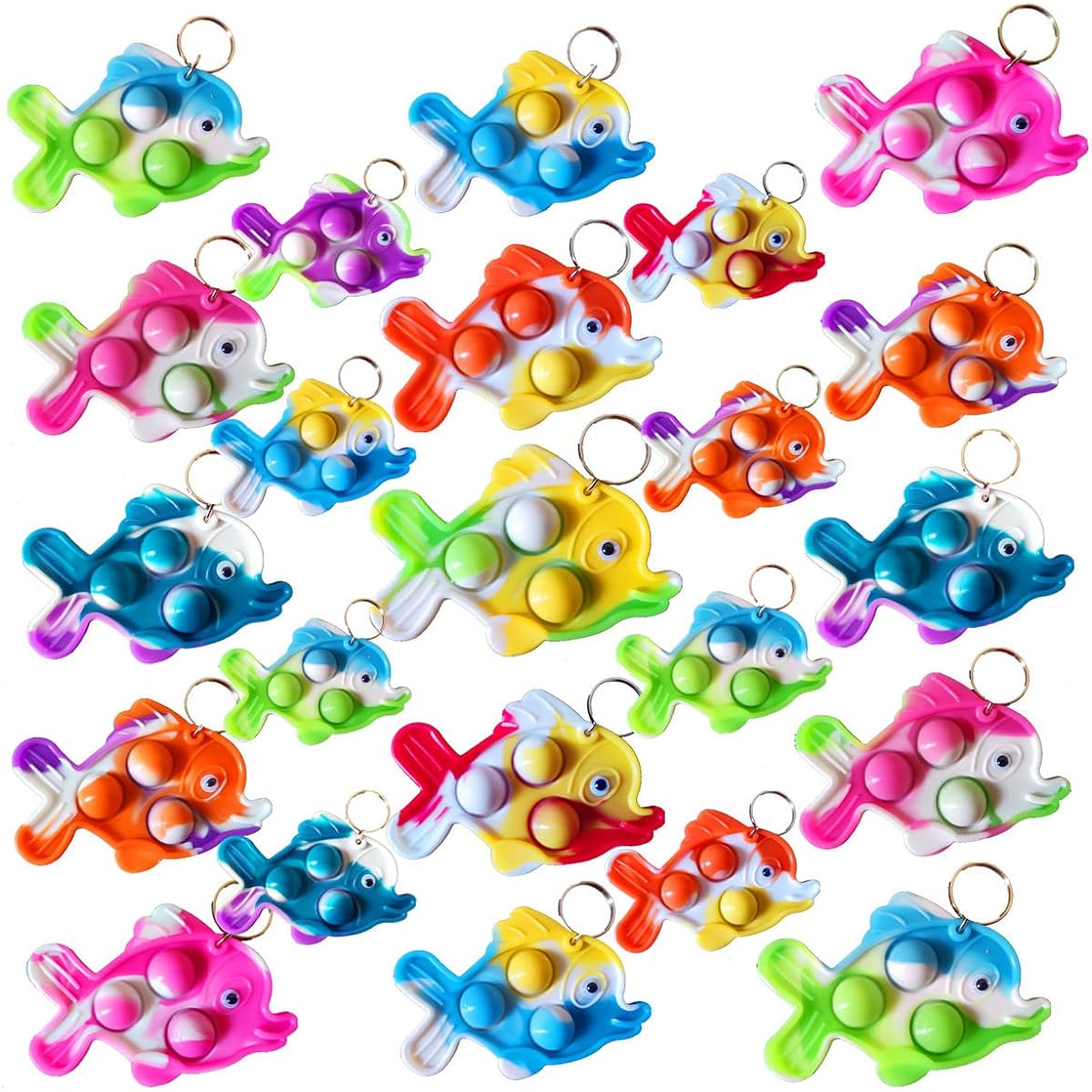(Christmas Party Gift) 30 Pack Bulk Santa Deer Rudolph Mini Pop Fidget Keychain Christmas Party Favors Student Prizes