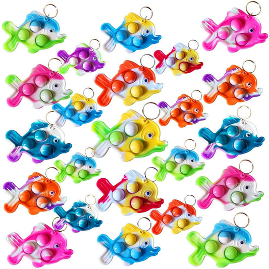 (Christmas Party Gift) 30 Pack Bulk Santa Deer Rudolph Mini Pop Fidget Keychain Christmas Party Favors Student Prizes