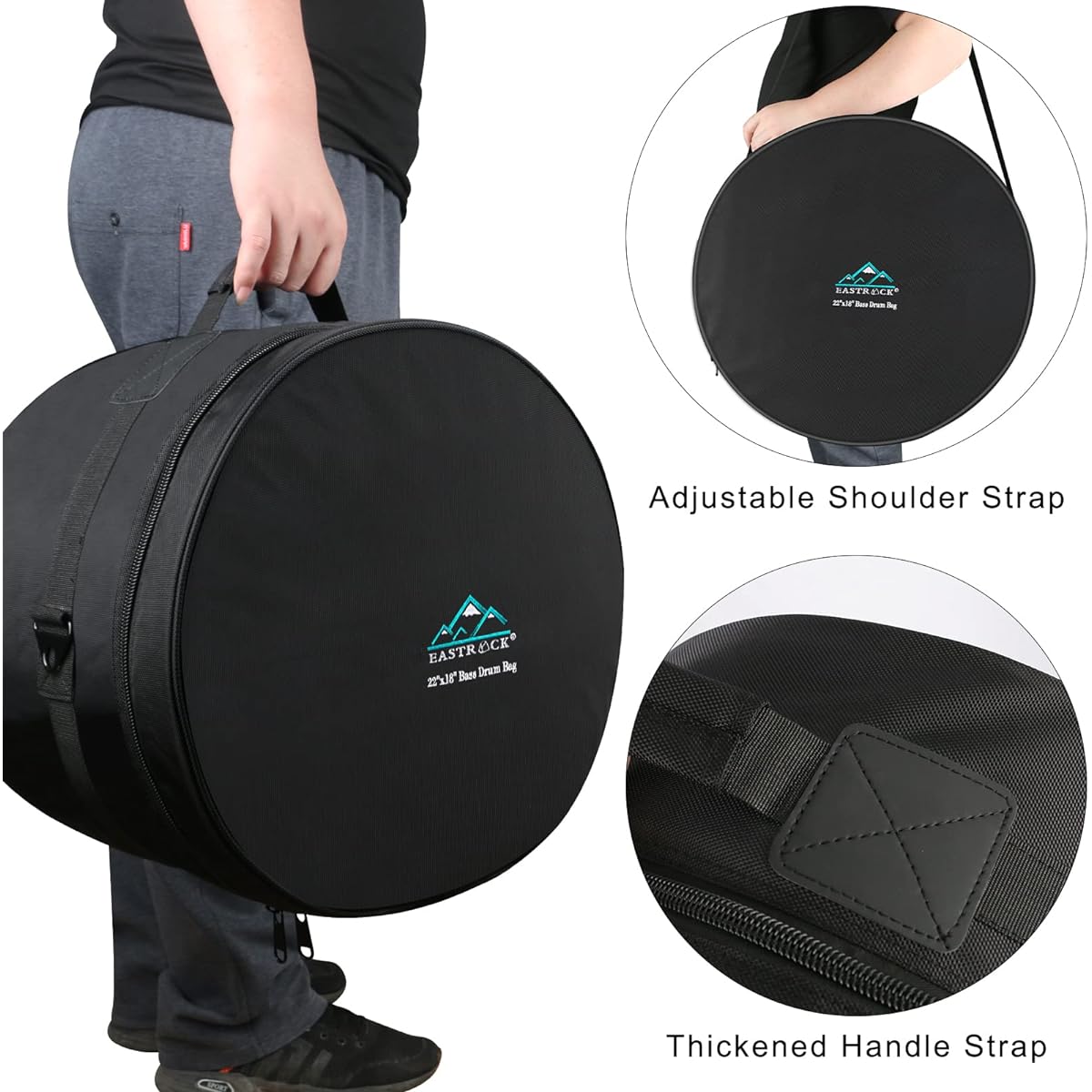 EASTROCK 22" x 18" Bass Drum Bag, Bass Drum Case Protects your drums with 15mm thick padding (22 x 18" Bass)