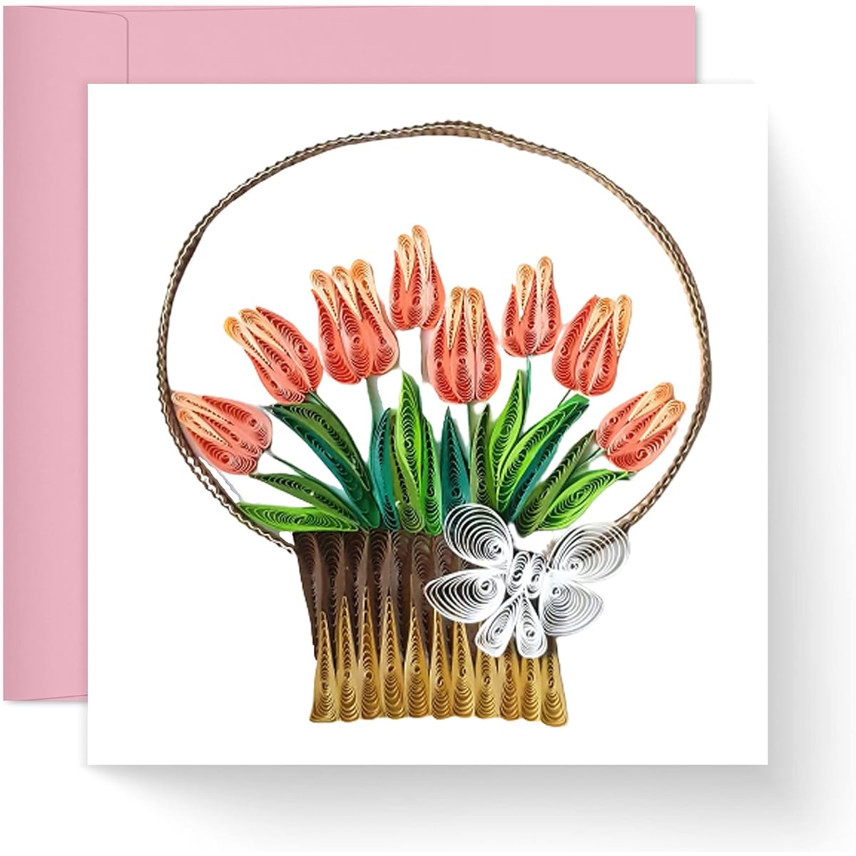 Quilling Card 3D TULIP Unique Exclusive Paper Handmade Art - Design Greeting Card Christmas Birthday Anniversary Mother Gratitude - Design Gift Friend Love Mom Envelope Included