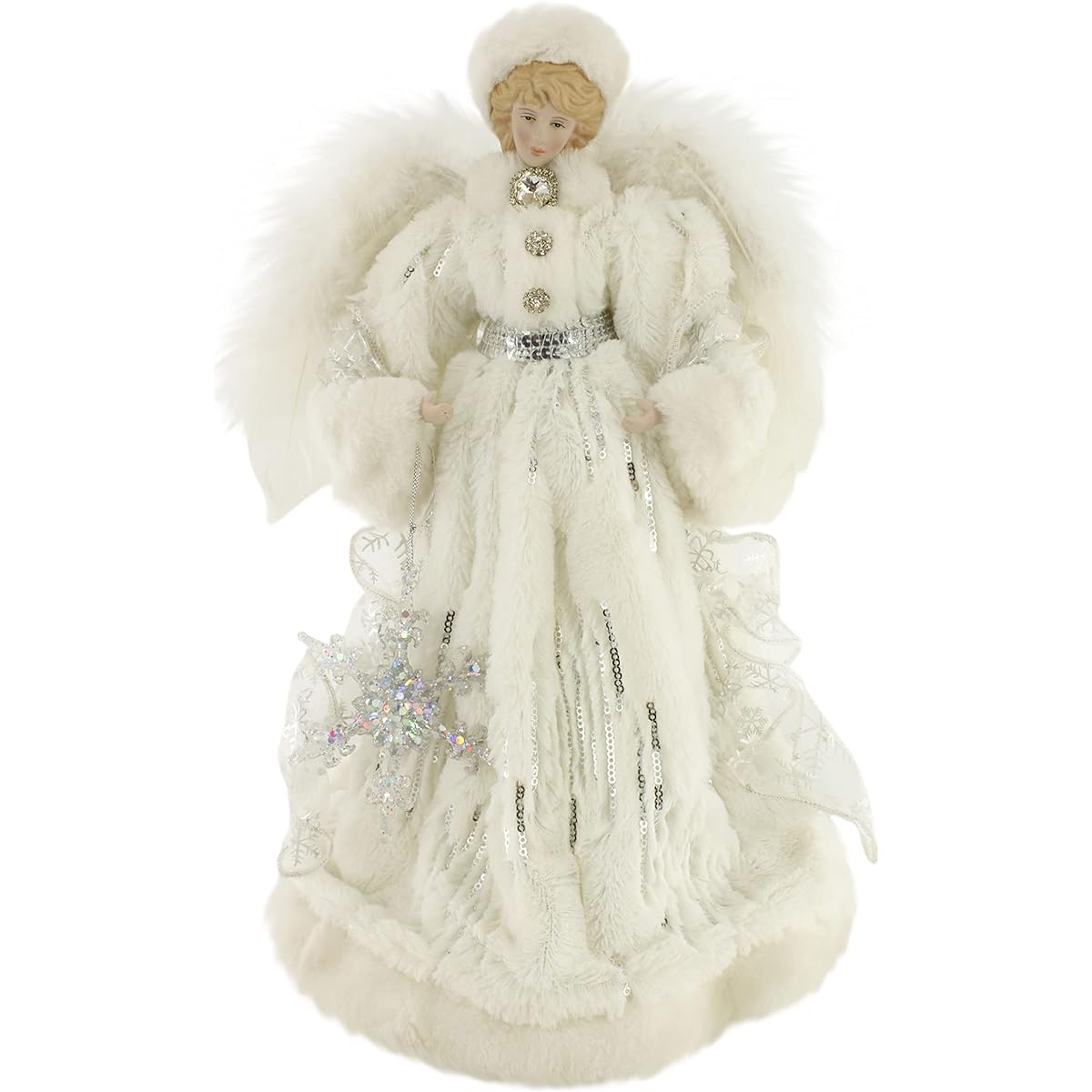 Windy Hill Collection White & Silver Downy Soft 14" Angel Standing Christmas Tree Topper Table Top 514003
