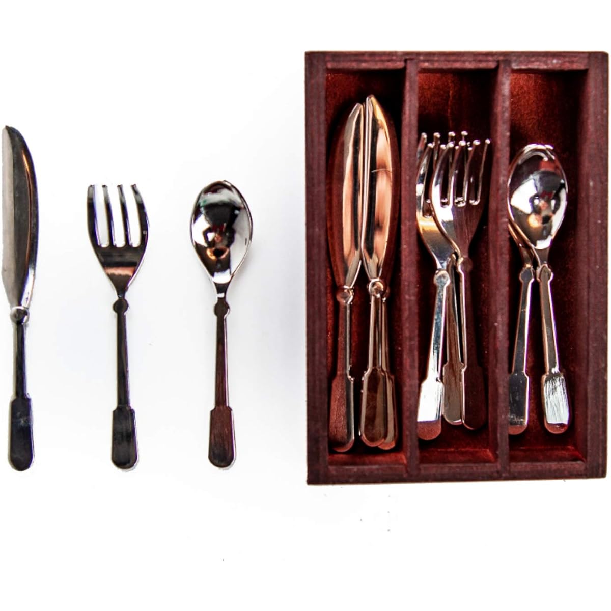 The Queen's Treasures High Quality 13 Piece Colonial Flatware Utensil Set,4 Knives, 4 Forks, 4 Spoons, and Wooden Silverware Tray. Kitchen Food Accessories Fits 18" American Girl Dolls by The Queen's Treasure [並行輸入品]