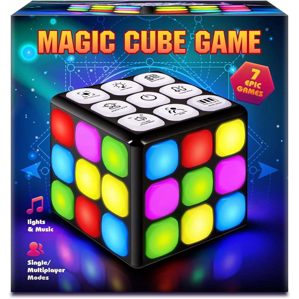 Jugana Flushing Cube Handheld Games - 7 Fun Brain & Memory Games - Cool Toy Sensory Games for Boys and Girls - Christmas/Birthday Gift for Ages 6 7 8 9 10-12 Kids, Black