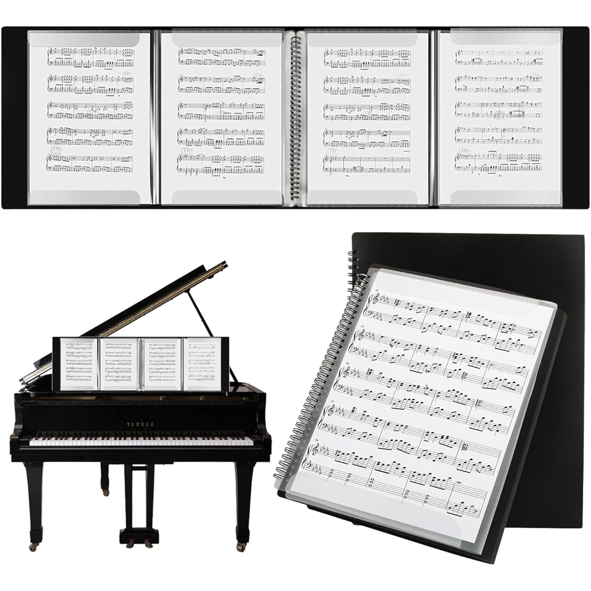 CYEAH Sheet Music Folders 2 Pack 8.5x11 Music Binder with 4 Page Expansion 60 Pockets Black Music Folder Organizer Writeable Folder for Holding Sheet Music and Storing Files