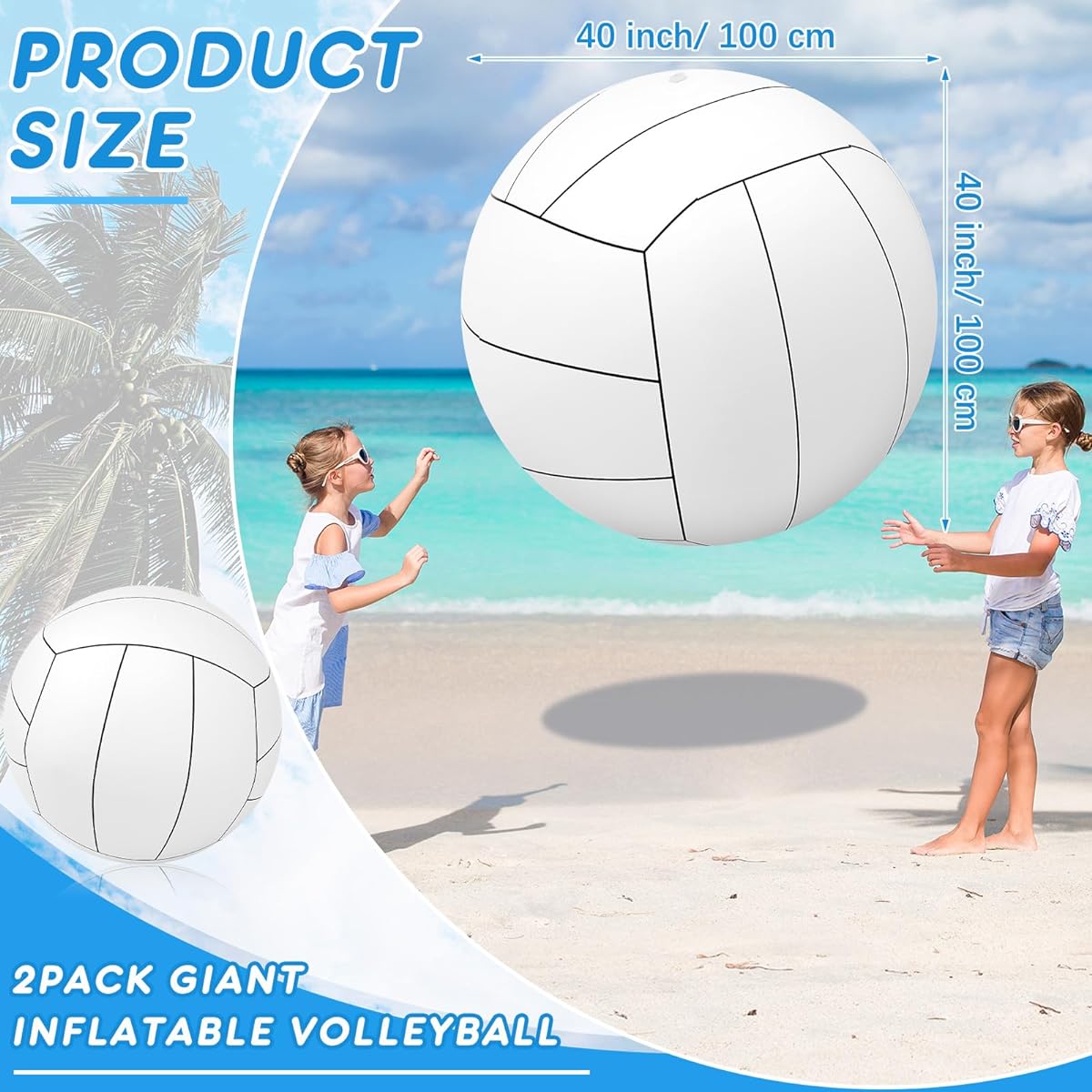 Meooeck 2pcs Giant Inflatable Beach Balls 40 Inch Large Baseball PVC Inflatable Float Toys for Summer Beach Swimming Pool Party Favors Outdoor Activities Games