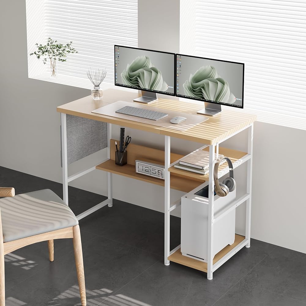 Maihail Desk Desk PC Desk Gaming Desk Computer Desk Width 120*50cm Desk with Rack Desk with Shelf Work Desk Office Desk Desk with Rack Computer Desk Study Desk Workbench Study Desk Electric Box Desk 120cm Light Oak 134-135 (120cm, light oak)