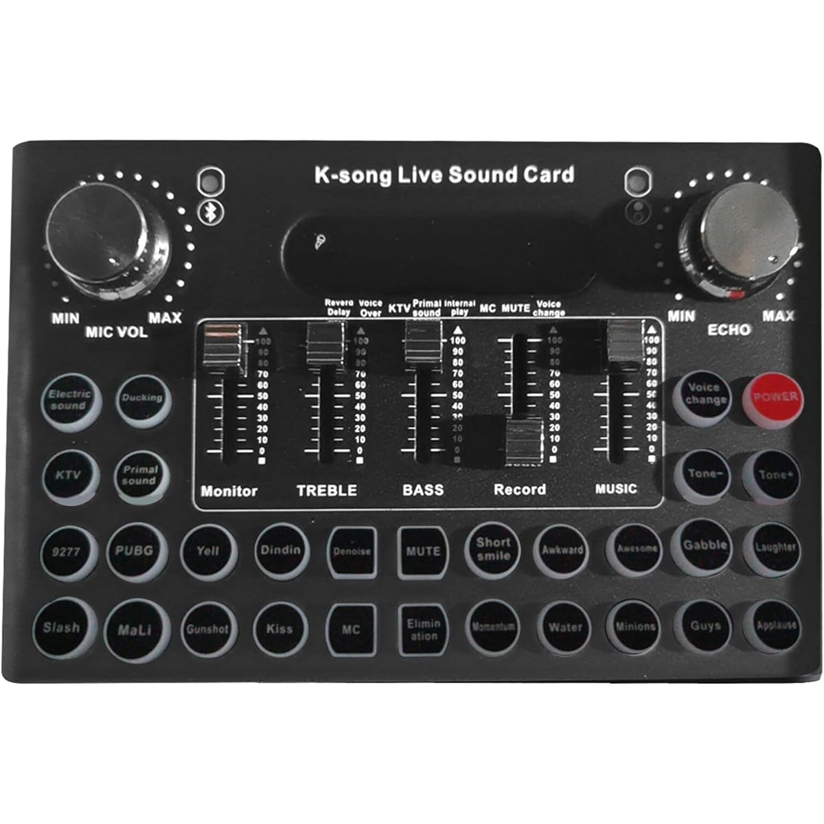 SOONHUA Audio Mixer Bluetooth Mini Sound DJ Mixer Board Universal Voice Changer External Live Sound Card with 18 Sound Effects for Karaoke Singing for Mobile Phone Laptop Computer Game Live Streaming