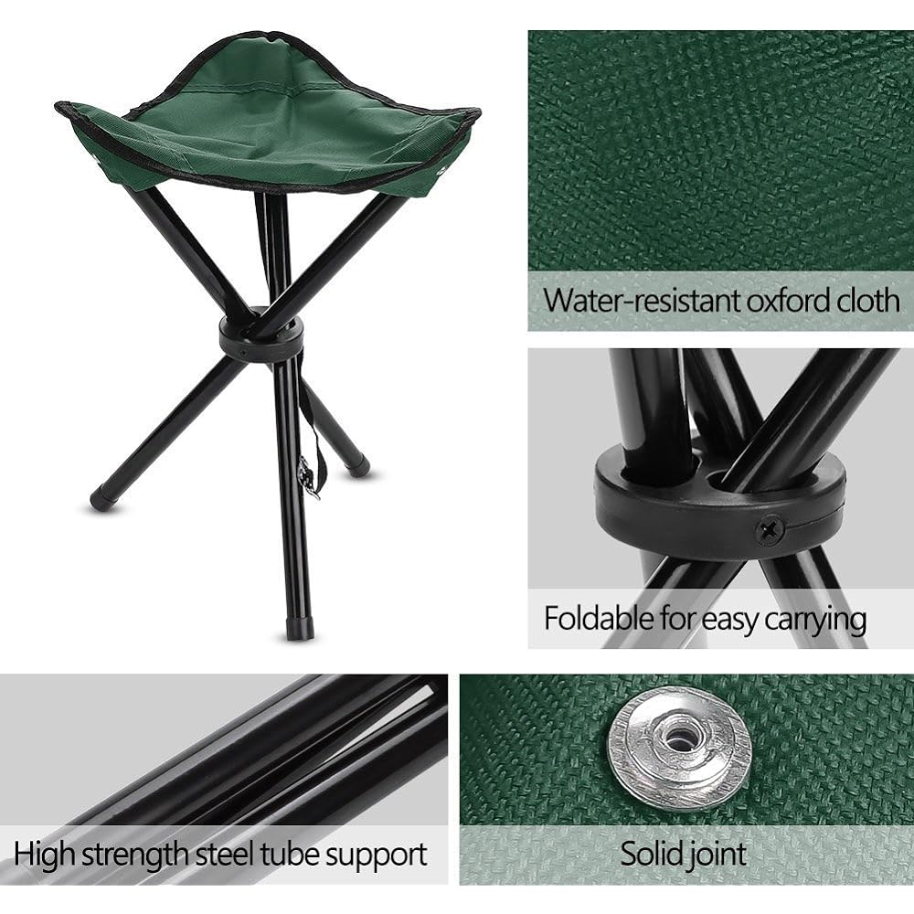 Outdoor Chair, Fishing Chair, Tripod Chair, Foldable, Load Capacity 100kg, Portable, Easy to Install, Outdoor, Fishing BBQ, Camping, Watching Sports, Sports Day, 2 Sizes (L-Green)