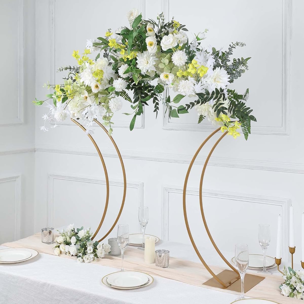 Efavormart 38" Gold Metal Floral Arch Frame Wedding Table Centerpiece Stand Curved Design Large Table Display Aisle Props