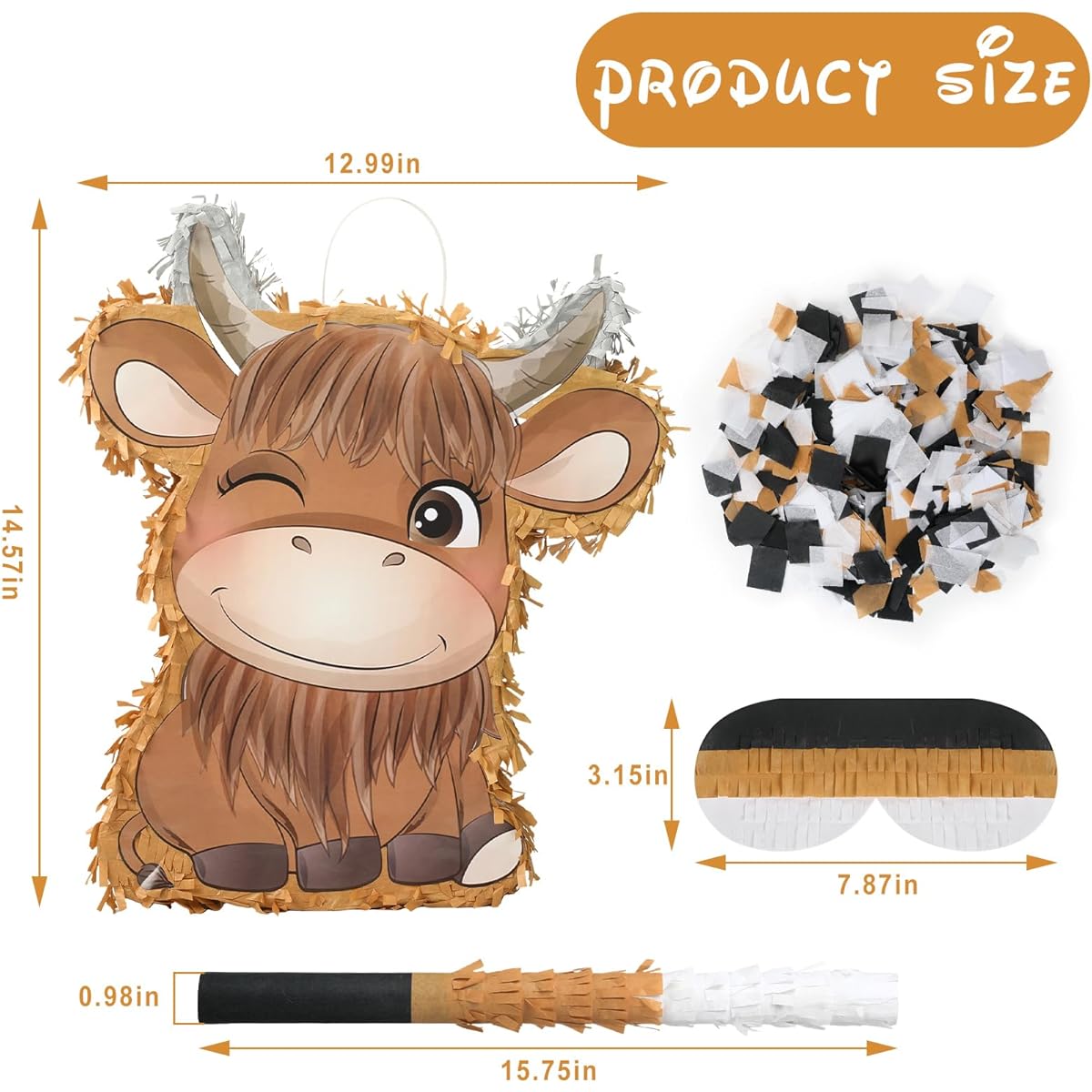 Harloon Highland Cow Pinata Farm Pinata Highland Animal Pinata with PVC Stick Paper Blindfold Confetti Cow Farm Birthday Party Supplies Boys Girls Adults Highland Cow Animal Party Decorations