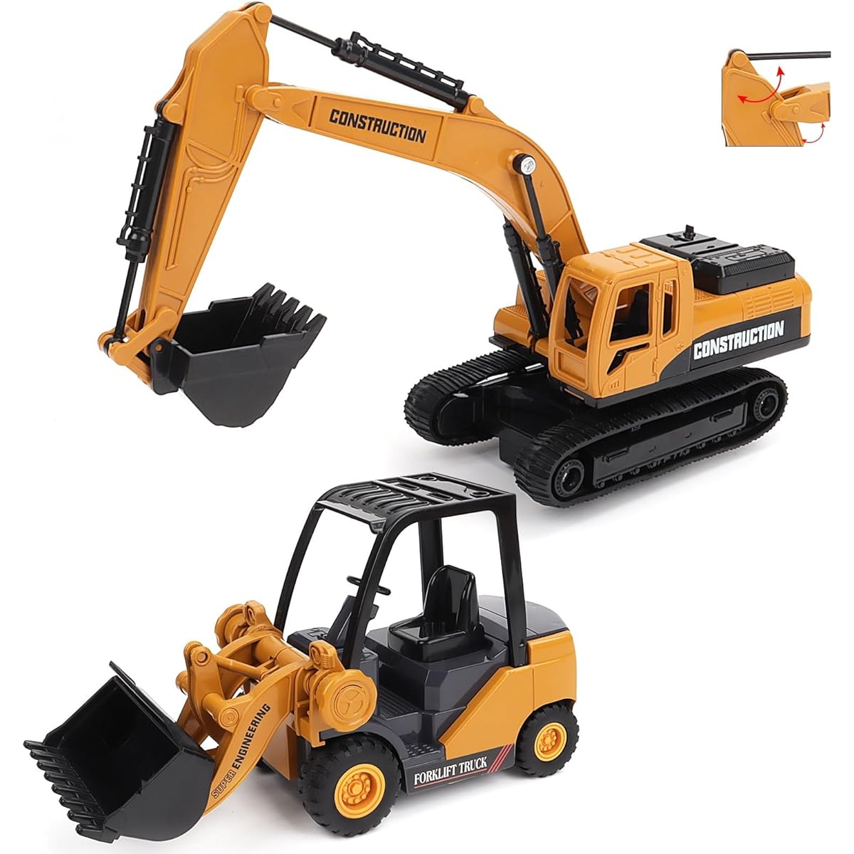 deAO Construction Truck Toy Set with Excavator & Bulldozer, Friction-Type Push & Go Car for Kids, Ages 3-12, Construction Vehicles, Car Toys