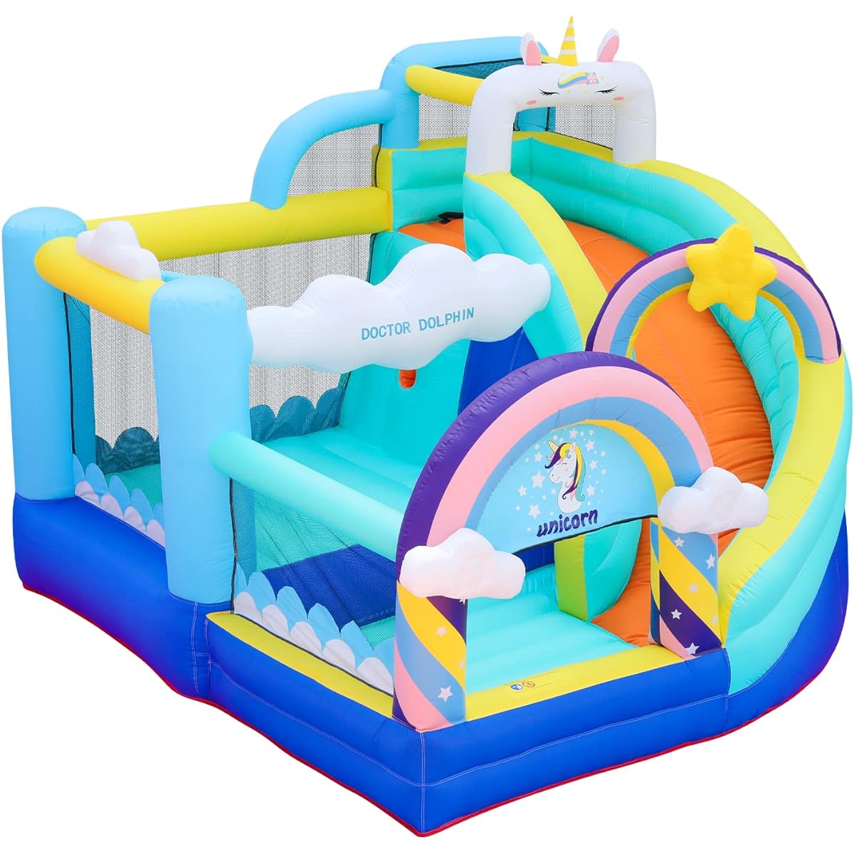 Doctor Dolphin Inflatable Bounce House for Kids Unicorn Bouncy House with Blower Toddler Bouncy Castle Kids Slide for Outdoor